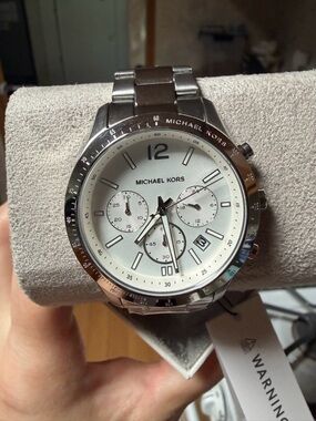 Michael Kors Silver Stainless Steel Bracelet Watch with White Dial $200